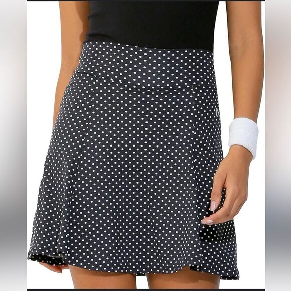 NWOT DONAJO BLACK/WHITE POLKA DOT ULTIMATE TENNIS/GOLF SKIRT/SKORT SIZE 3(XL) - Picture 1 of 10